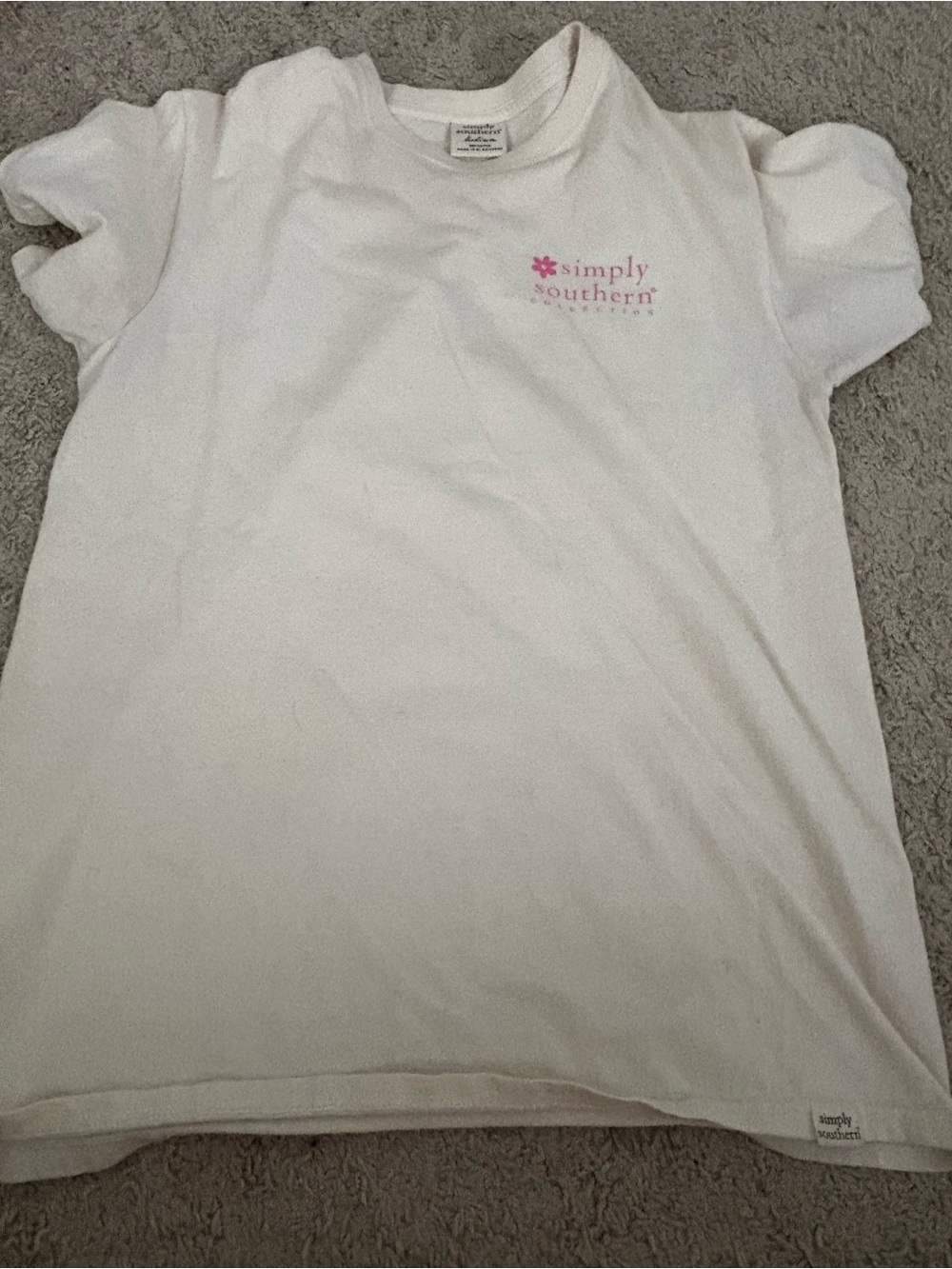 Simply Southern White Tee with Pink Logo Flower